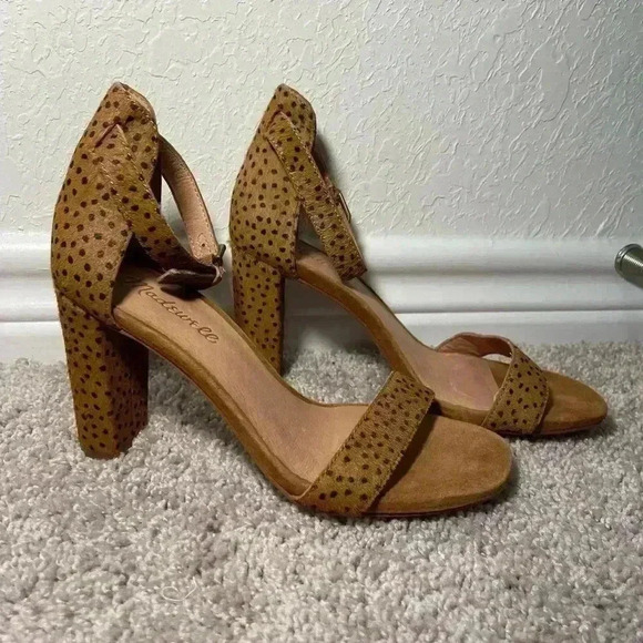MADEWELL The Brooke Ankle Strap Open Toe Sandal Heels Spot Dot Calf Hair Size 7 - Picture 3 of 8